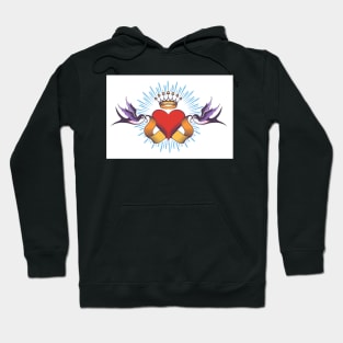 Heart with Ribbon and Swallows Tattoo isolated on white Hoodie